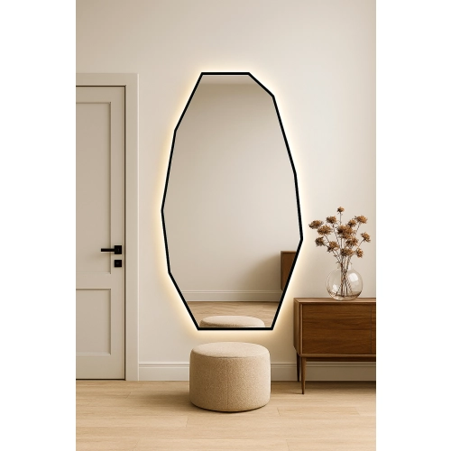 Lustro QUARTZ w Matowej Czarnej Ramie MDF z podświetleniem LED do Sypialni, Przedpokoju i Salonu Biura